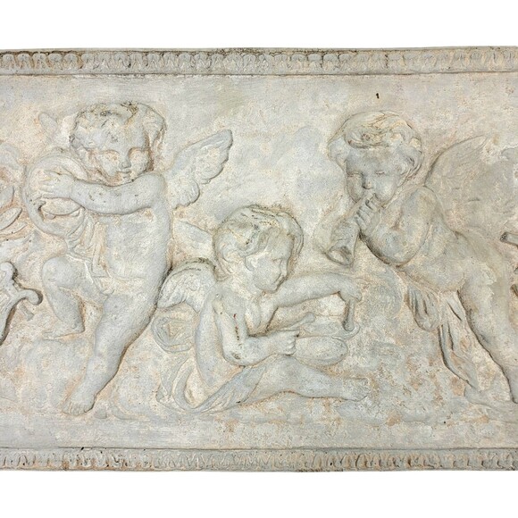 Antique French Neoclassical 3D Chalkware Plaster Relief Cherubim Wall Plaque - Picture 5 of 12